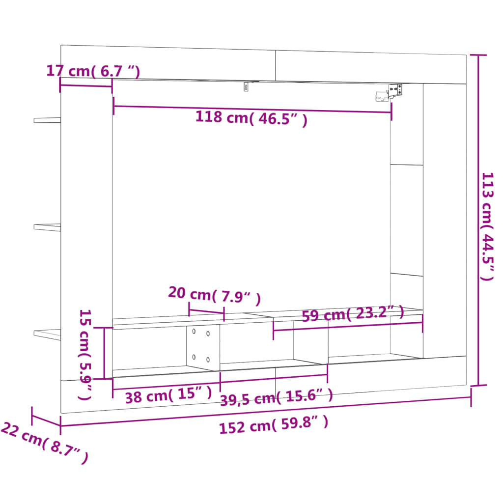 vidaXL Comodă TV, gri sonoma, 152x22x113 cm, lemn prelucrat