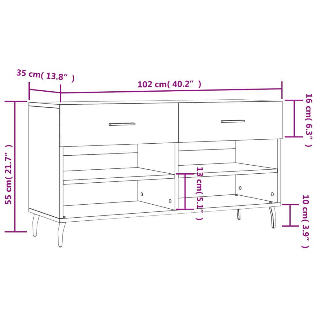 vidaXL Bancă de pantofi, alb, 102x35x55 cm, lemn prelucrat