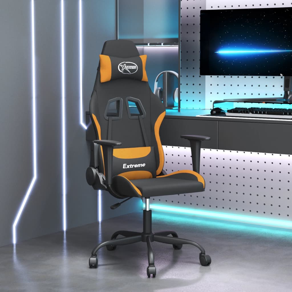 vidaXL Scaun de gaming cu masaj, negru și portocaliu, textil