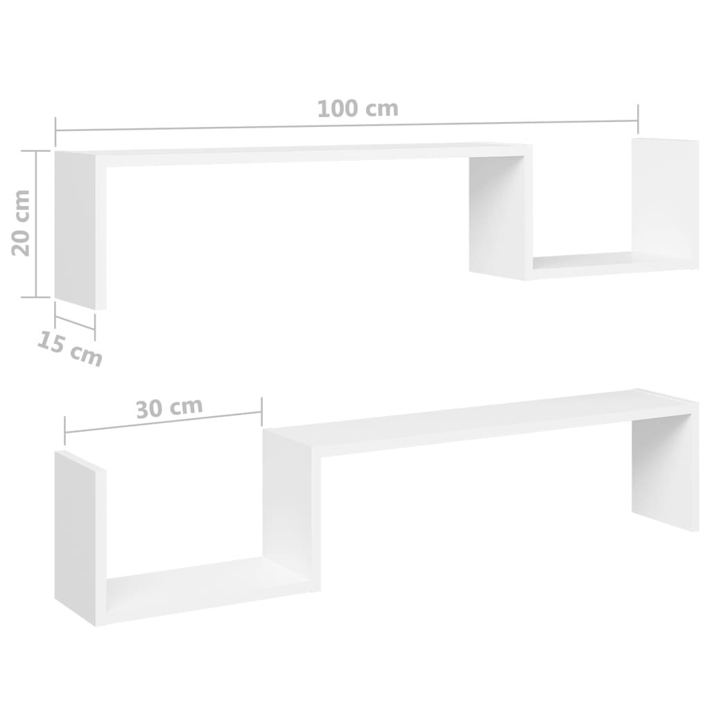 vidaXL Rafturi de perete, 2 buc., alb, 100x15x20 cm, PAL