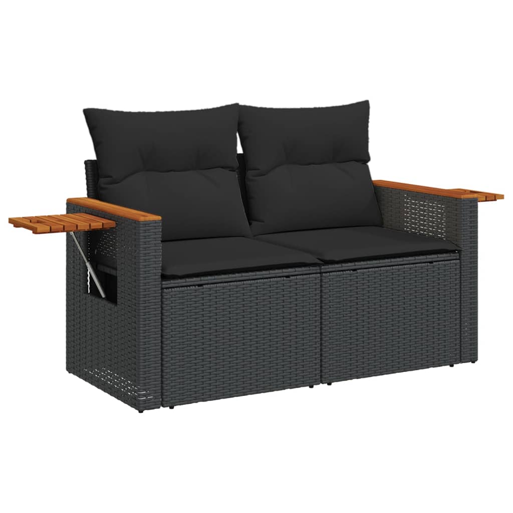 vidaXL Set mobilier de grădină cu perne, 8 piese, negru, poliratan