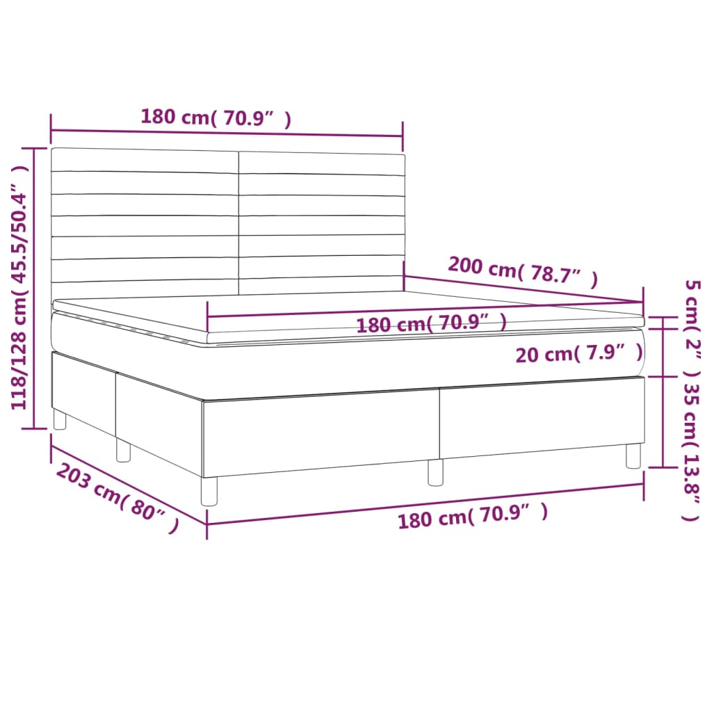 vidaXL Pat box spring cu saltea, gri deschis, 180x200 cm, catifea