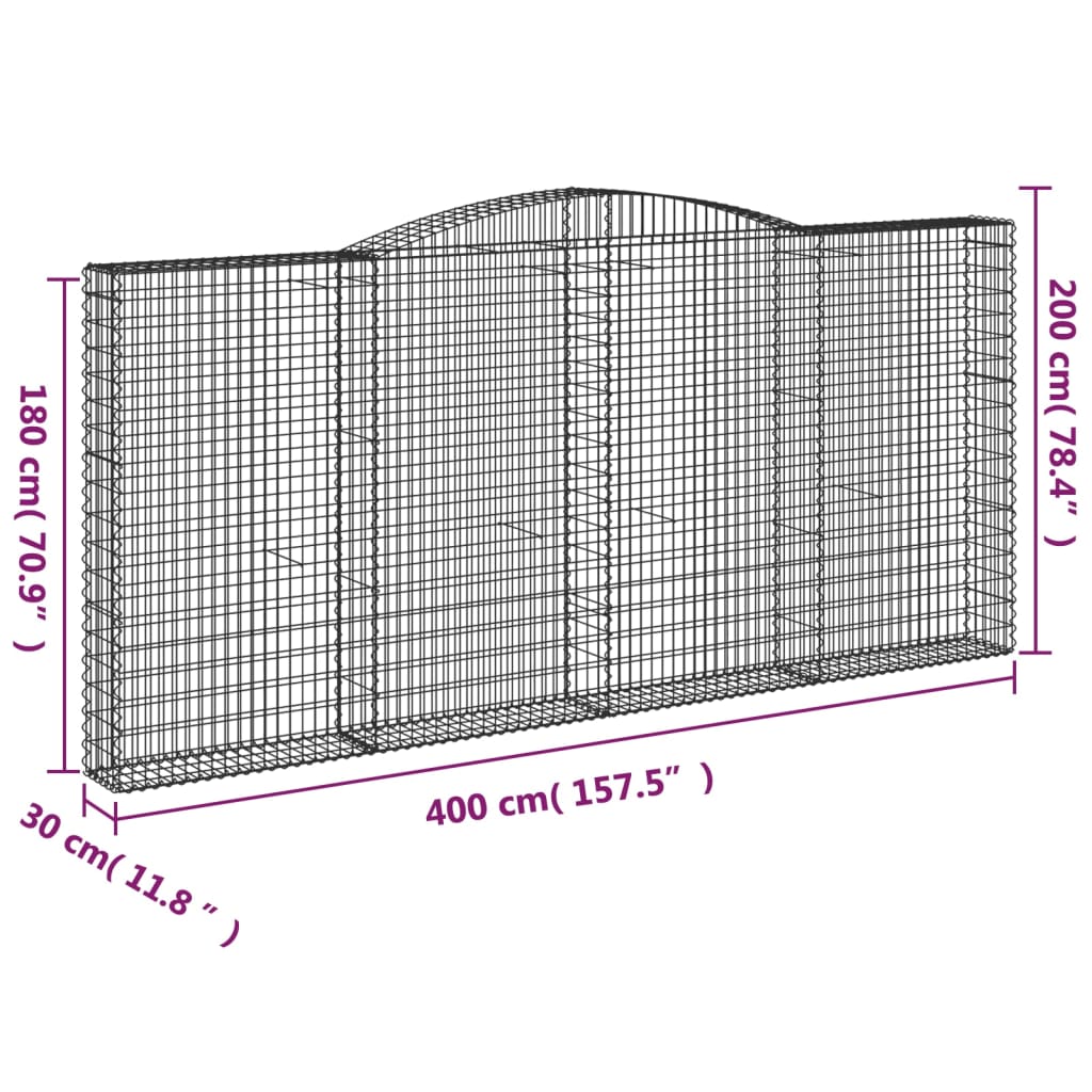 vidaXL Coșuri gabion arcuite 2 buc, 400x30x180/200 cm, fier galvanizat