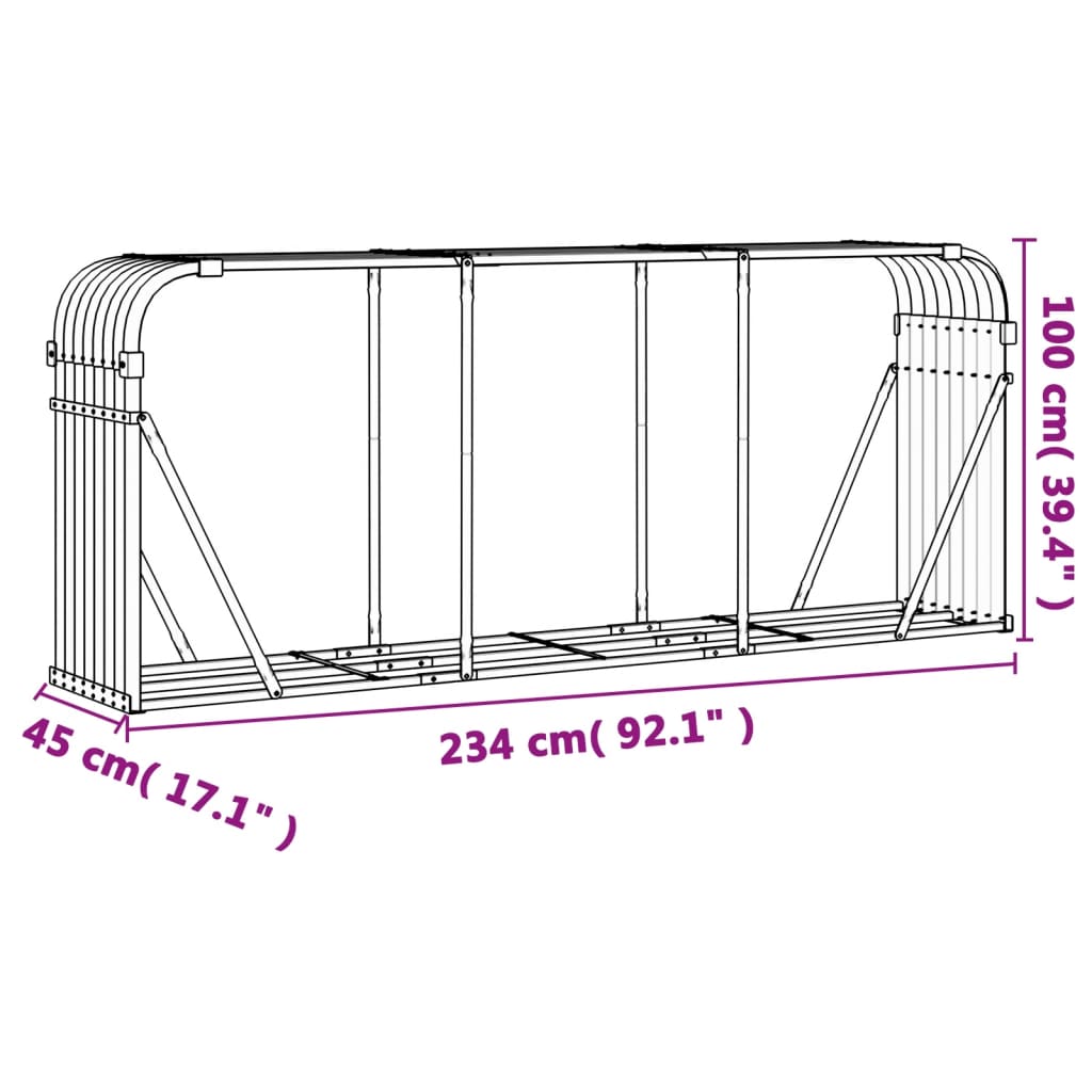 vidaXL Suport de bușteni, antracit, 234x45x100 cm, oțel galvanizat