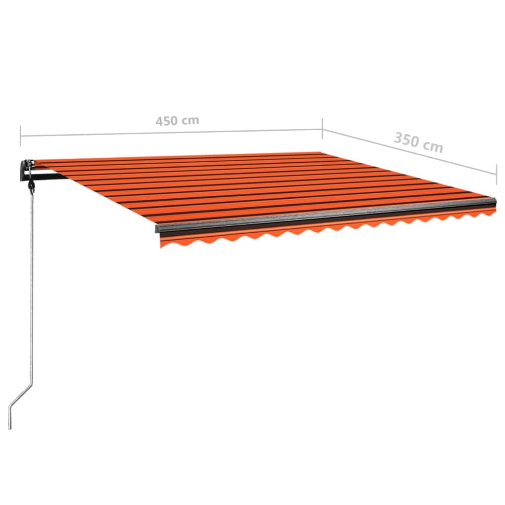 vidaXL Copertină retractabilă manual, LED, portocaliu/ maro 450x350 cm