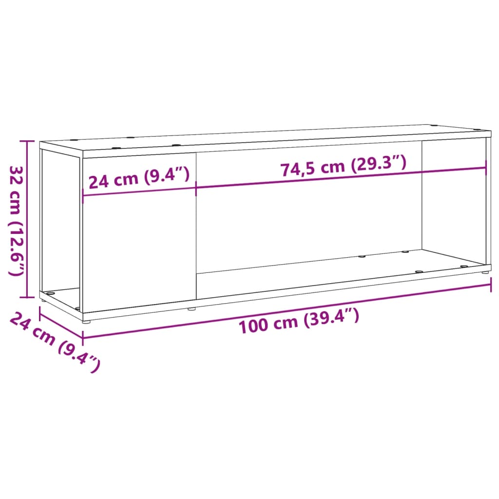 vidaXL Comodă TV, stejar artizanal, 100x24x32 cm, lemn prelucrat