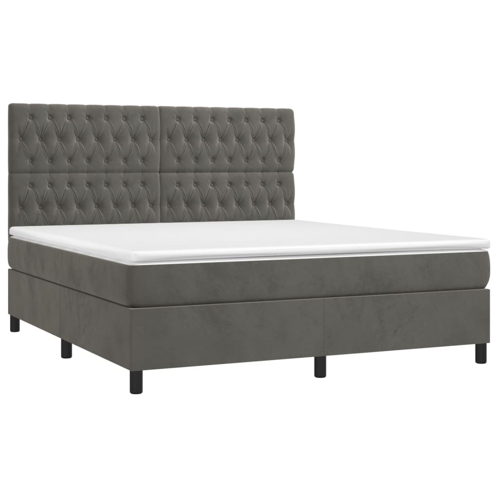 vidaXL Pat box spring cu saltea, gri închis, 180x200 cm, catifea