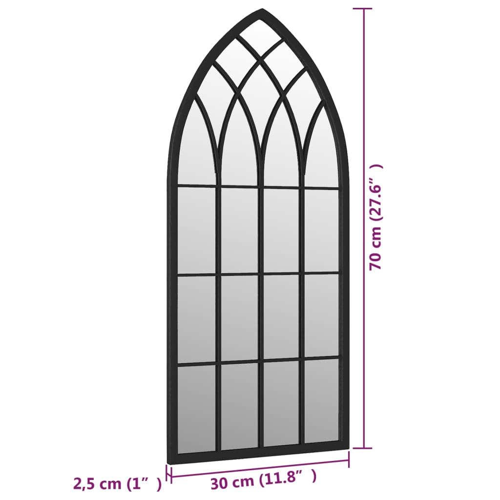 vidaXL Oglindă de grădină, negru, 70x30 cm, fier, uz exterior