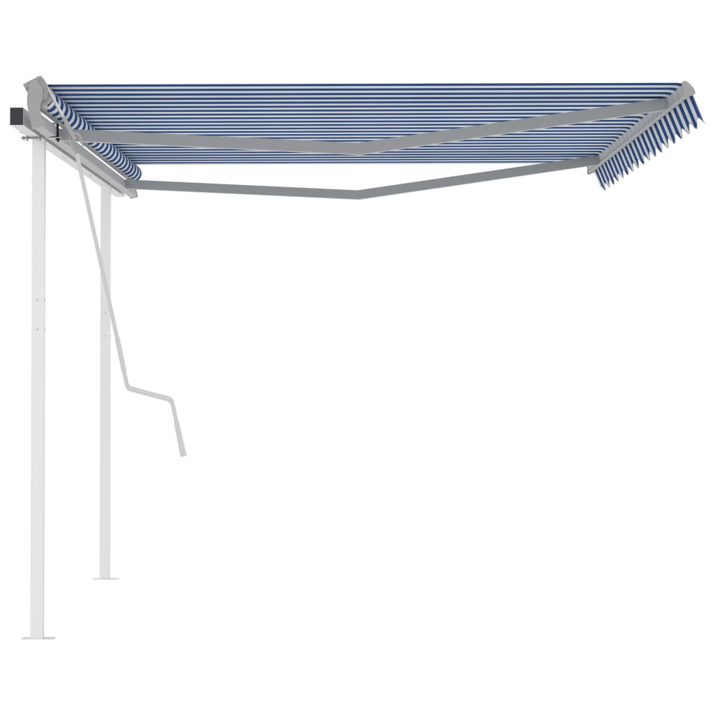 vidaXL Copertină retractabilă manual, cu stâlpi, albastru/alb, 4x3 m