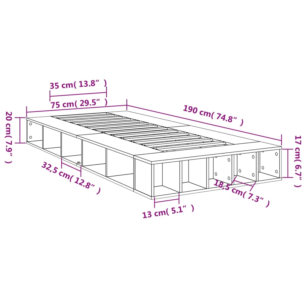 vidaXL Cadru de pat, negru, 75x190 cm, lemn prelucrat