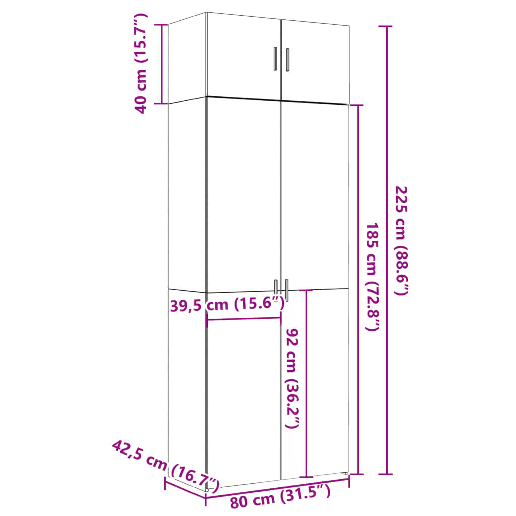 vidaXL Dulap depozitare stejar fumuriu 80x42,5x225 cm lemn prelucrat