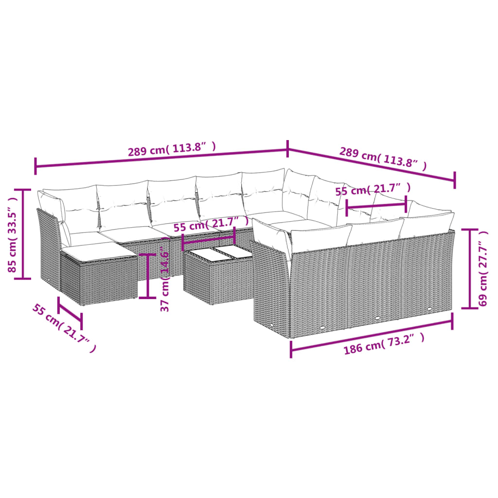 vidaXL Set mobilier de grădină cu perne, 13 piese, negru, poliratan