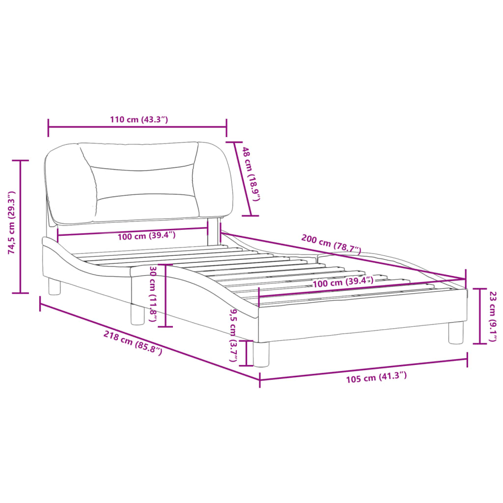 vidaXL Cadru de pat cu tăblie, cappuccino, 100x200 cm, piele ecologică