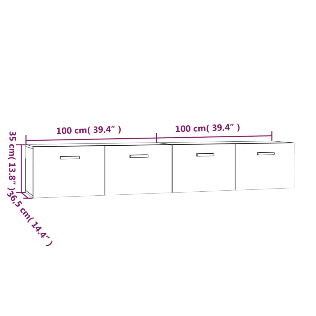 vidaXL Dulapuri de perete 2 buc. alb extralucios 100x36,5x35 cm lemn