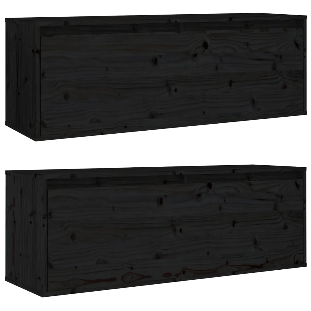 vidaXL Dulapuri de perete 2 buc, negru, 100x30x35 cm, lemn masiv pin