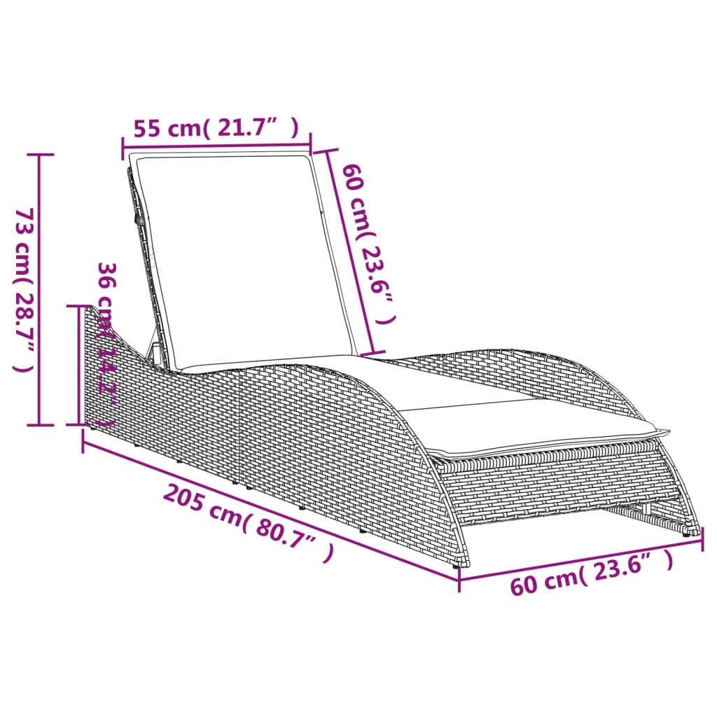 vidaXL Șezlong cu pernă, bej, 60x205x73 cm, poliratan