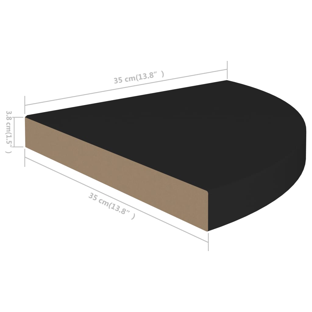 vidaXL Rafturi colțar de perete, 4 buc., negru, 35 x 35 x 3,8 cm, MDF