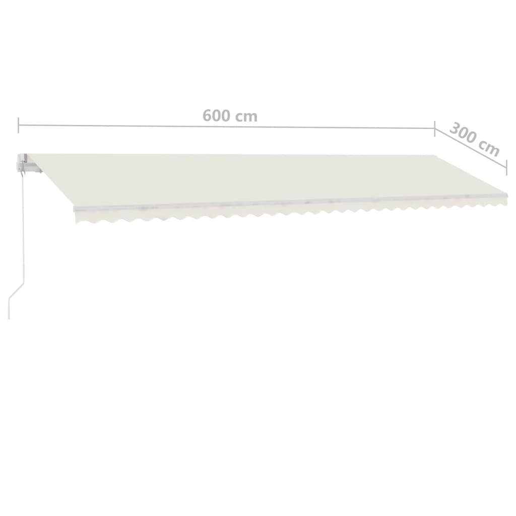 vidaXL Copertină retractabilă manual cu LED, crem, 600x300 cm