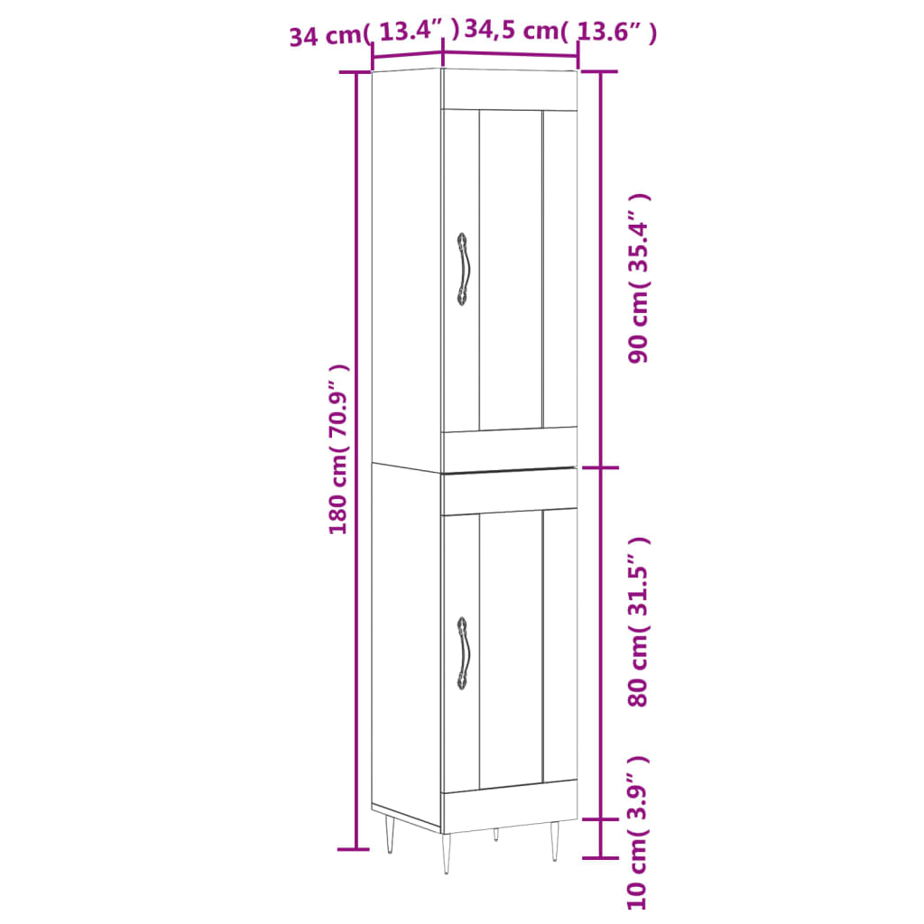 vidaXL Dulap înalt, stejar sonoma, 34,5x34x180 cm, lemn prelucrat