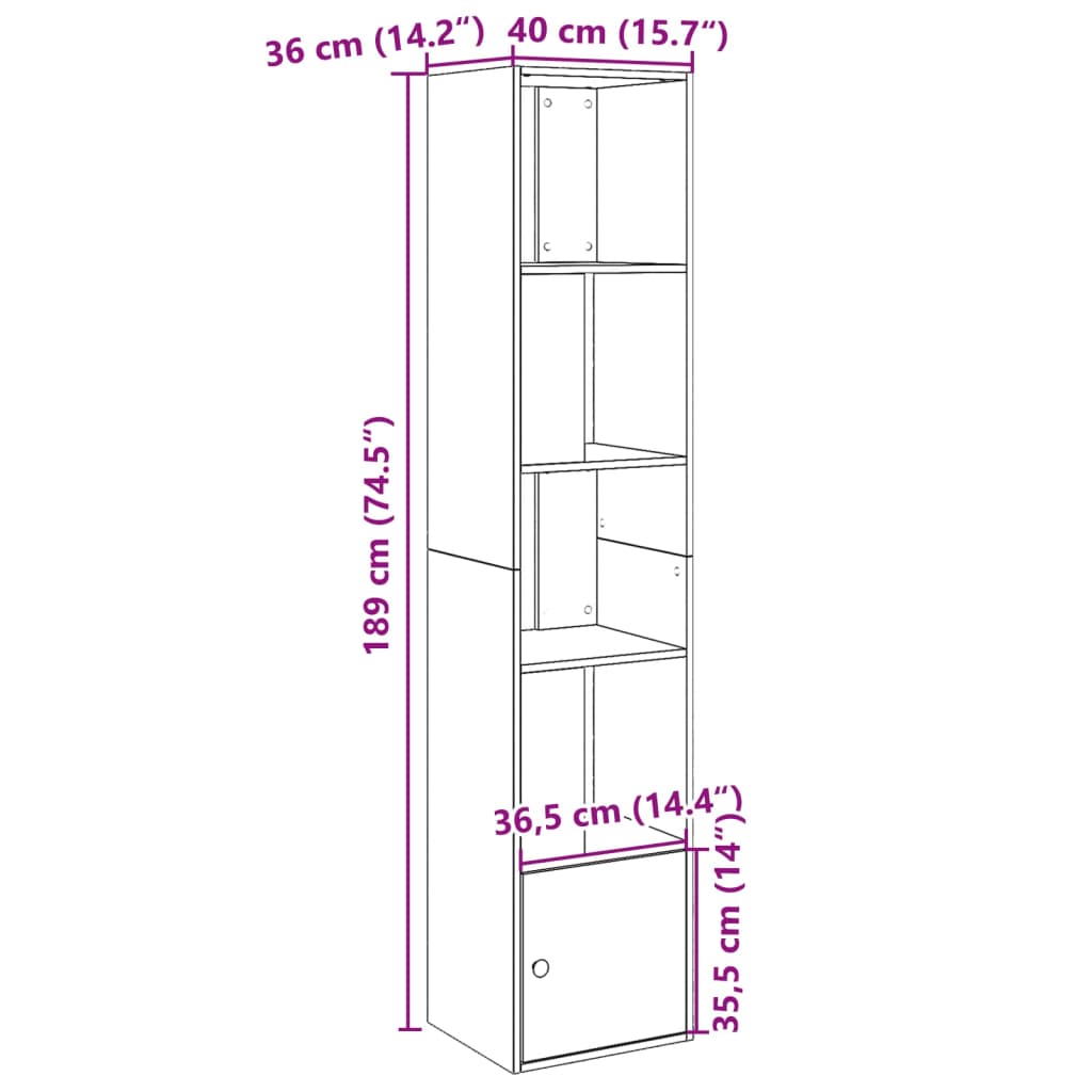 vidaXL Bibliotecă, negru, 40x36x189 cm, lemn prelucrat