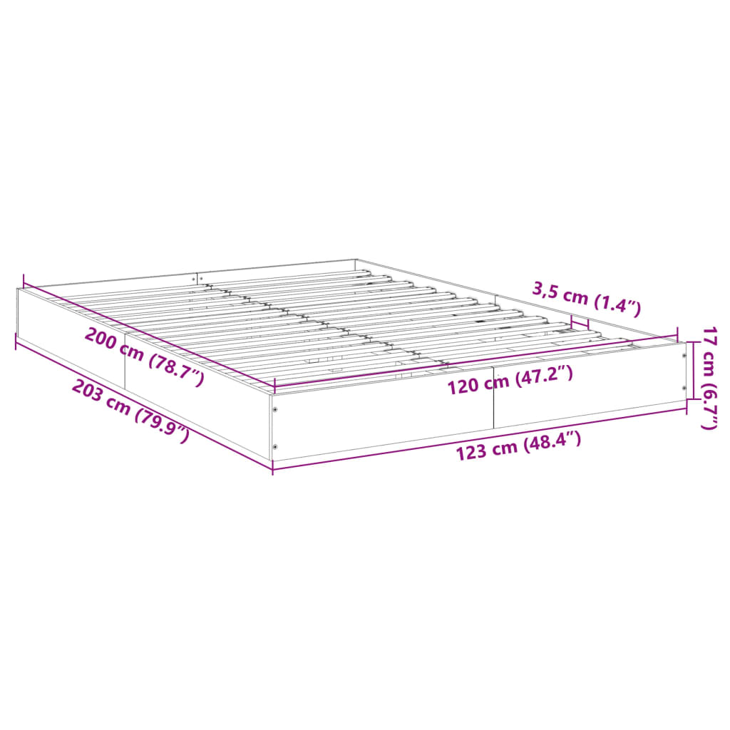 vidaXL Cadru pat fără saltea stejar fumuriu 120x200 cm, lemn prelucrat