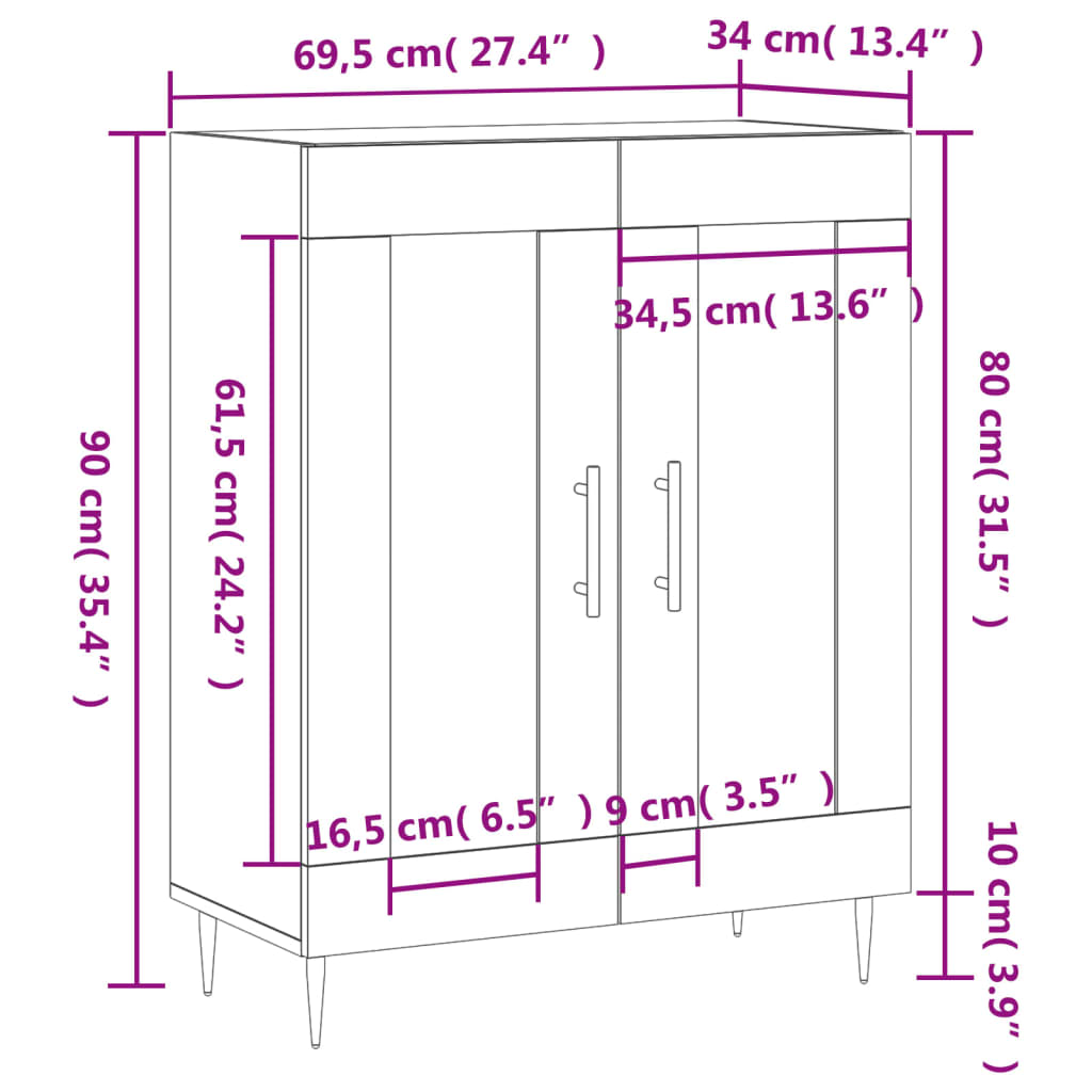 vidaXL Servantă, alb, 69,5x34x90 cm, lemn compozit