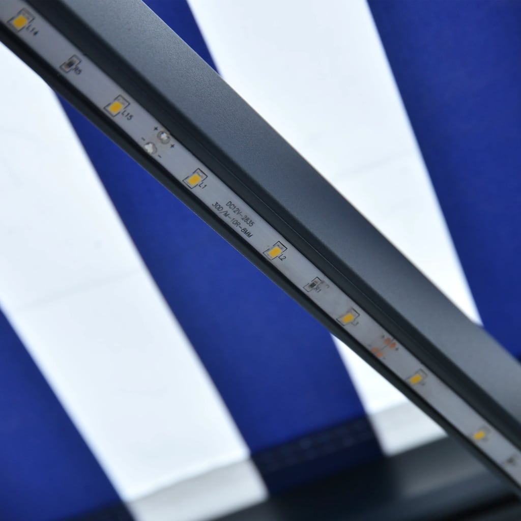 vidaXL Copertină retractabilă manual LED, albastru și alb, 450x300 cm