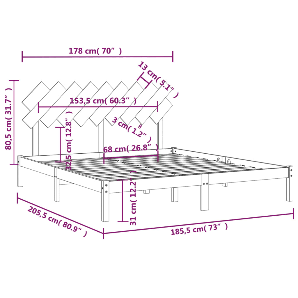 vidaXL Cadru de pat, Super King, 180x200 cm, lemn masiv