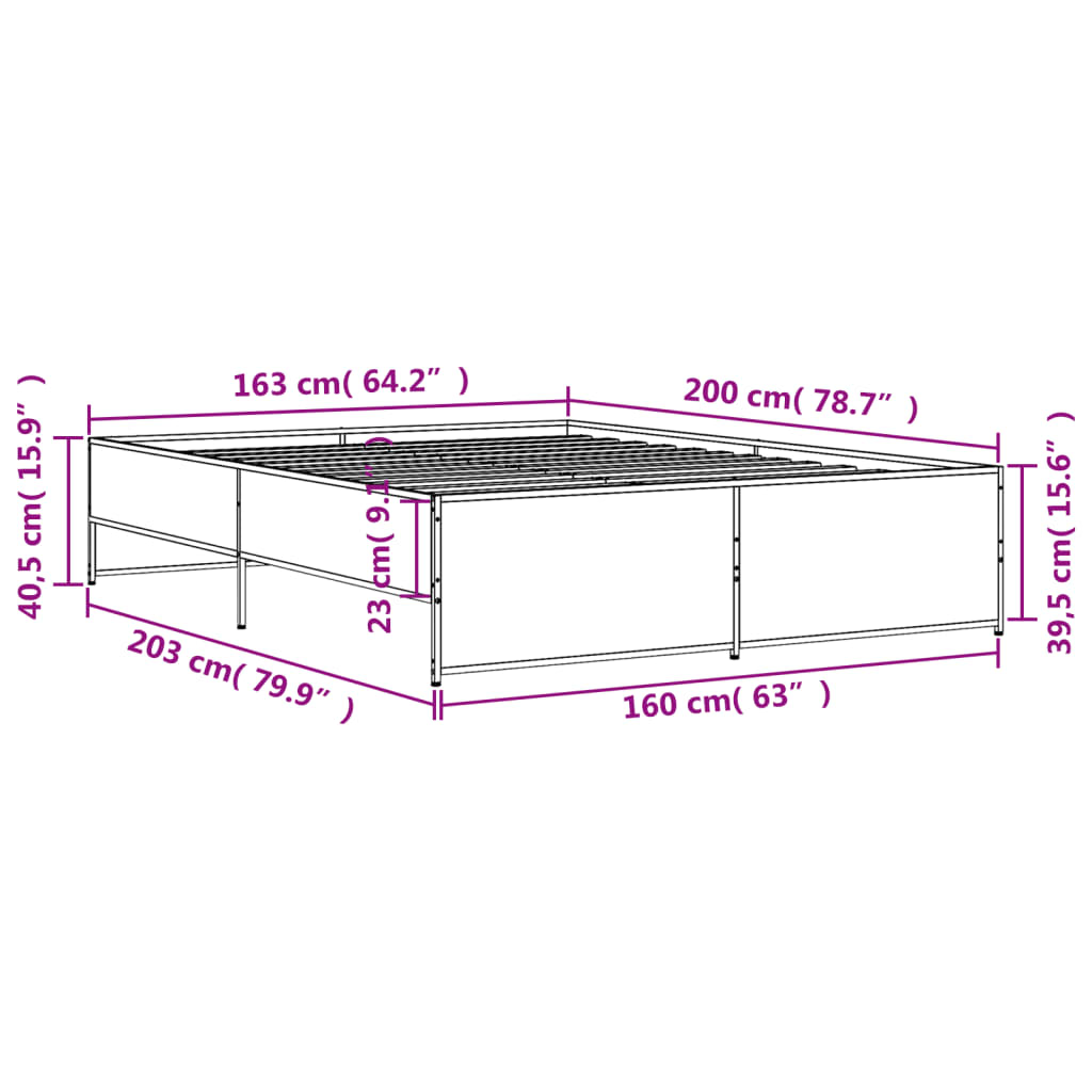 vidaXL Cadru de pat, stejar fumuriu 160x200 cm lemn prelucrat și metal