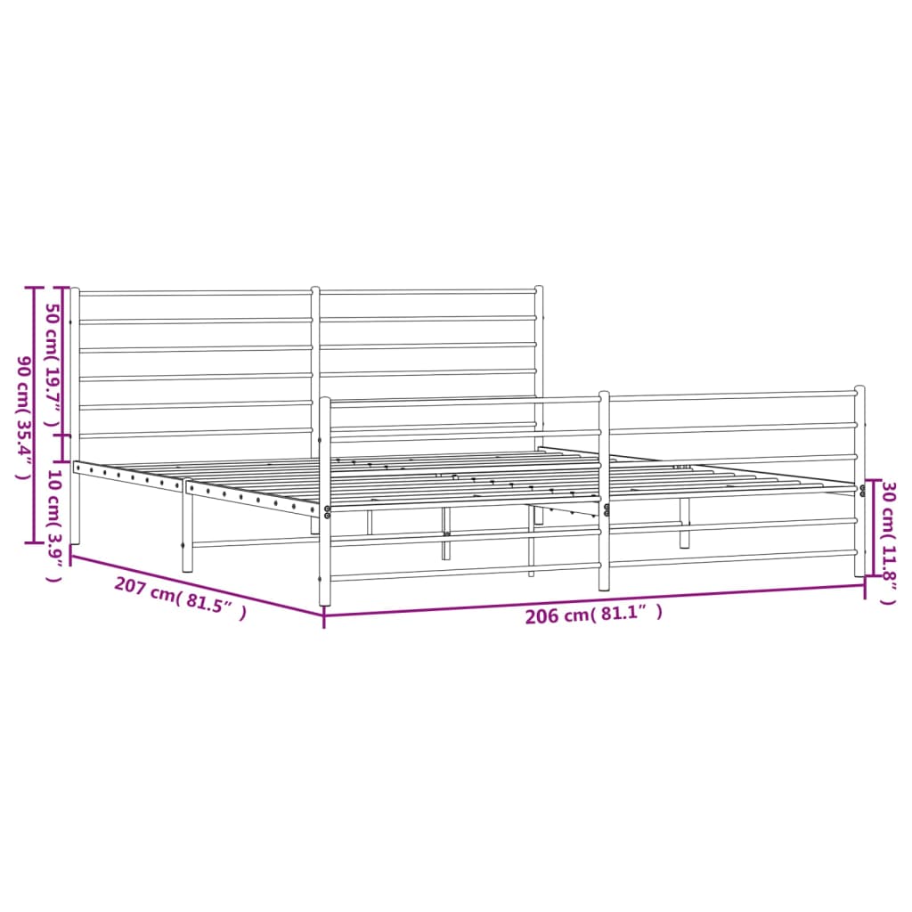 vidaXL Cadru pat metalic cu tăblii de cap/picioare, negru, 200x200 cm