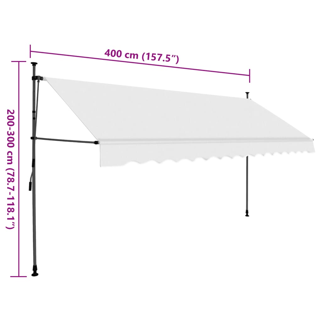 vidaXL Copertină retractabilă manual cu LED, crem, 400 cm