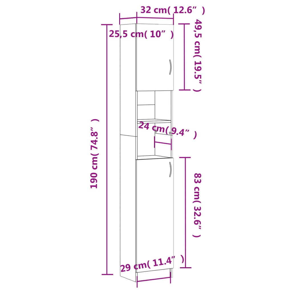 vidaXL Dulap de baie, negru, 32x25,5x190 cm, lemn prelucrat