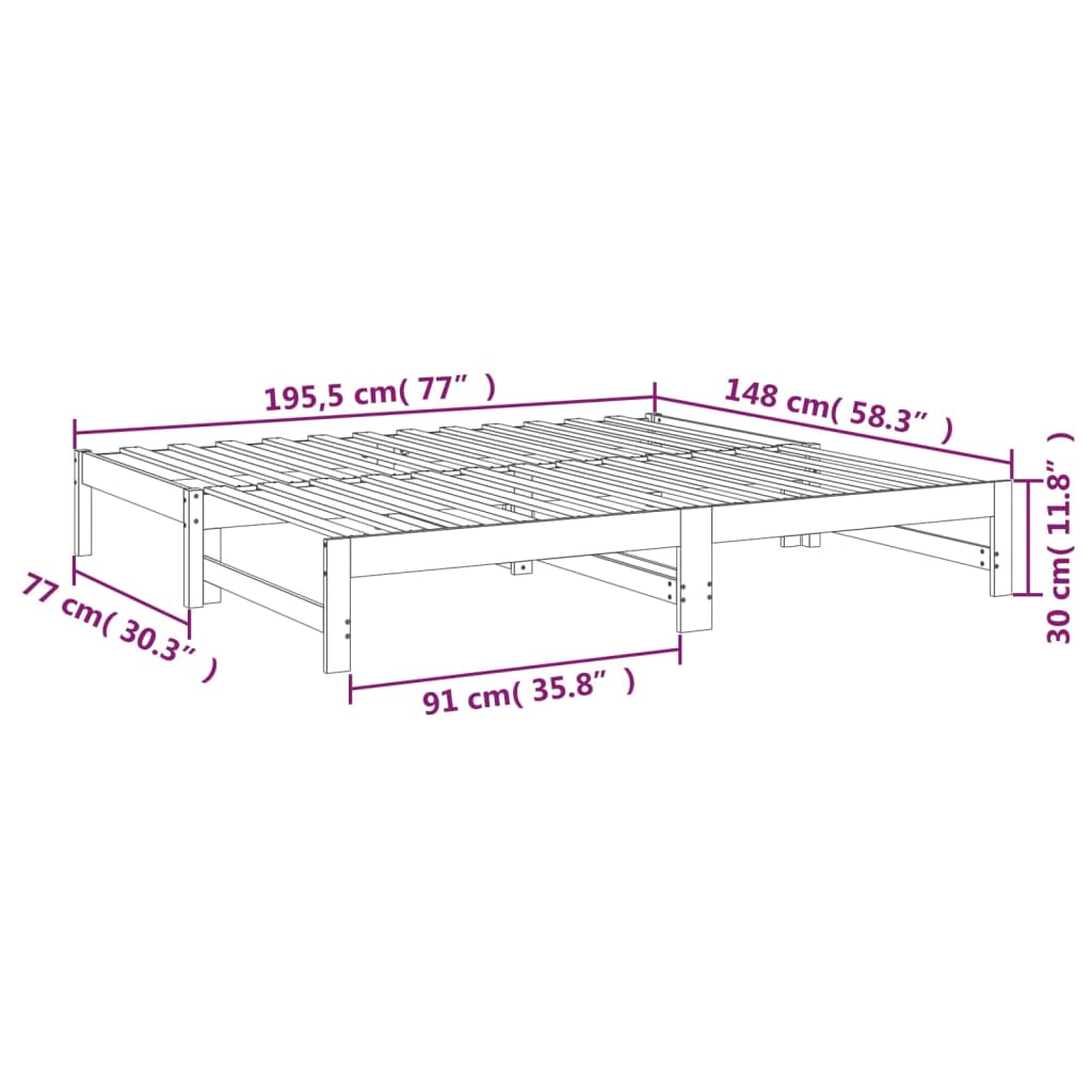 vidaXL Pat de zi extensibil, alb, 2x(75x190) cm, lemn masiv de pin