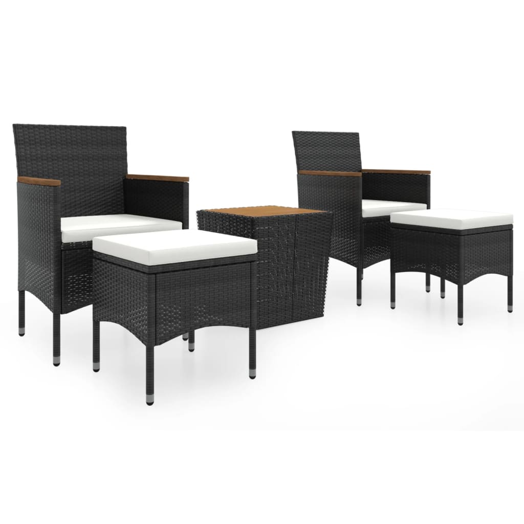 vidaXL Set mobilier bistro grădină 5 piese negru poliratan/lemn acacia