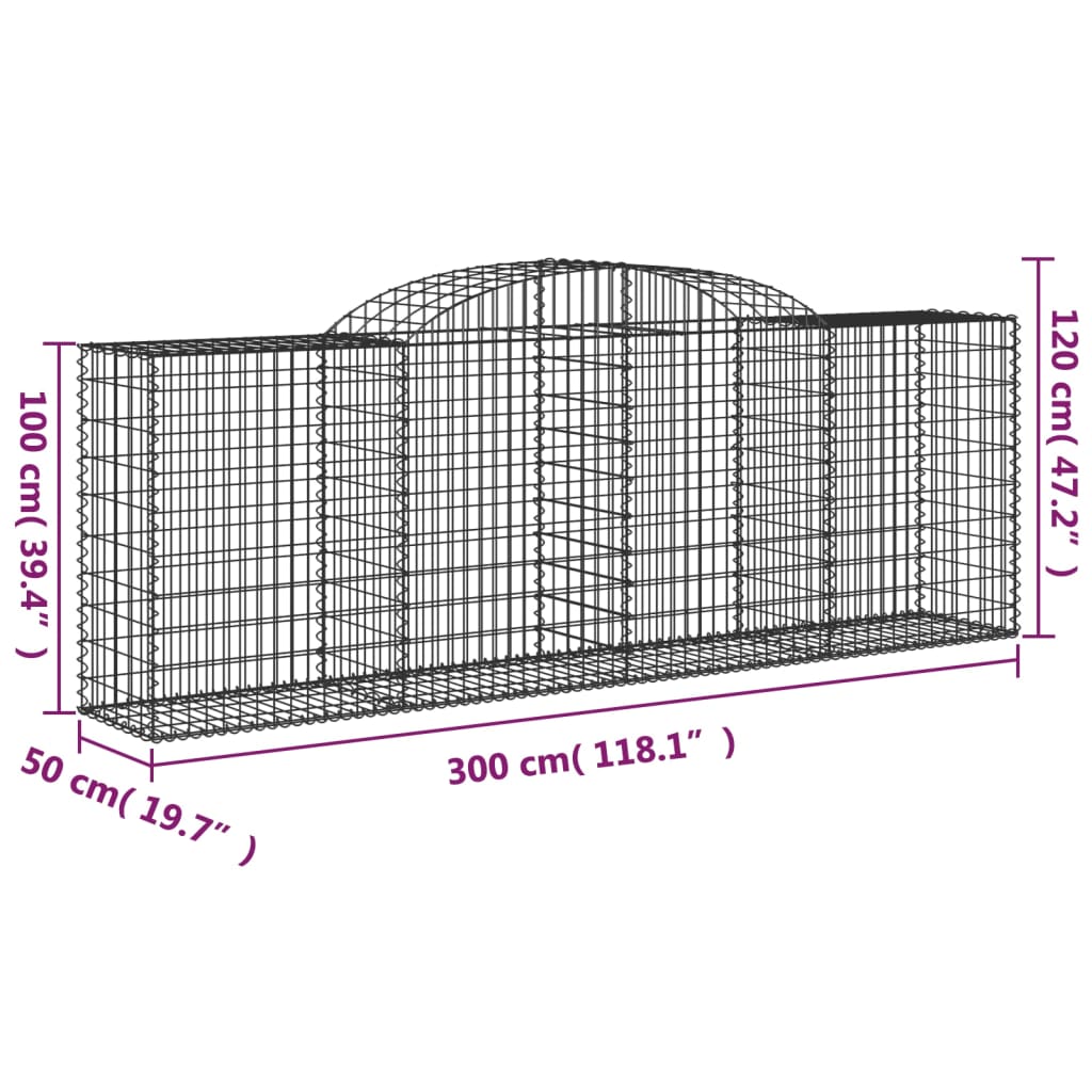 vidaXL Coșuri gabion arcuite 9 buc, 300x50x100/120 cm, fier galvanizat