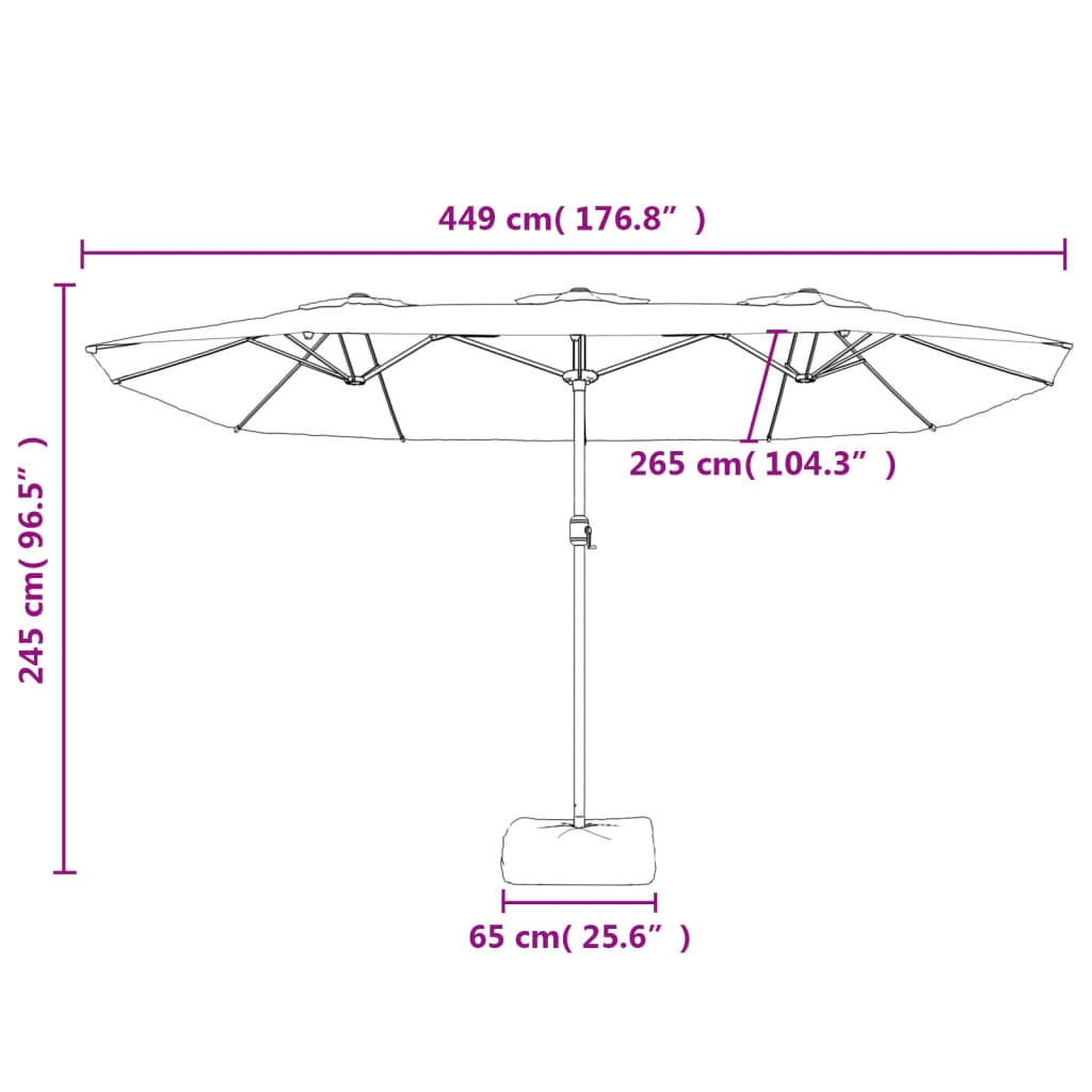 vidaXL Umbrelă de grădină cu două capete/LED, alb nisipiu, 449x245 cm