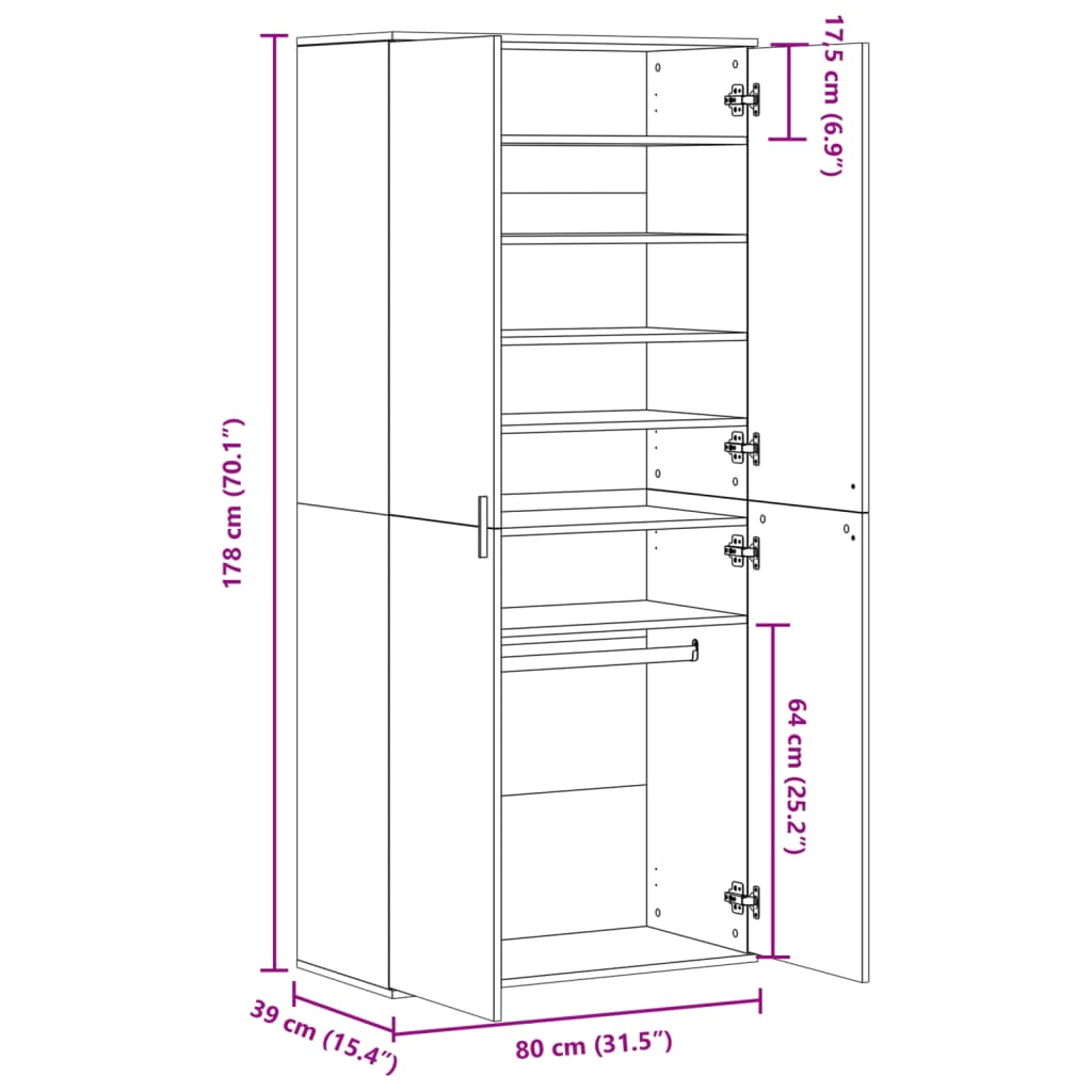 vidaXL Pantofar, stejar fumuriu, 80x39x178 cm, lemn prelucrat