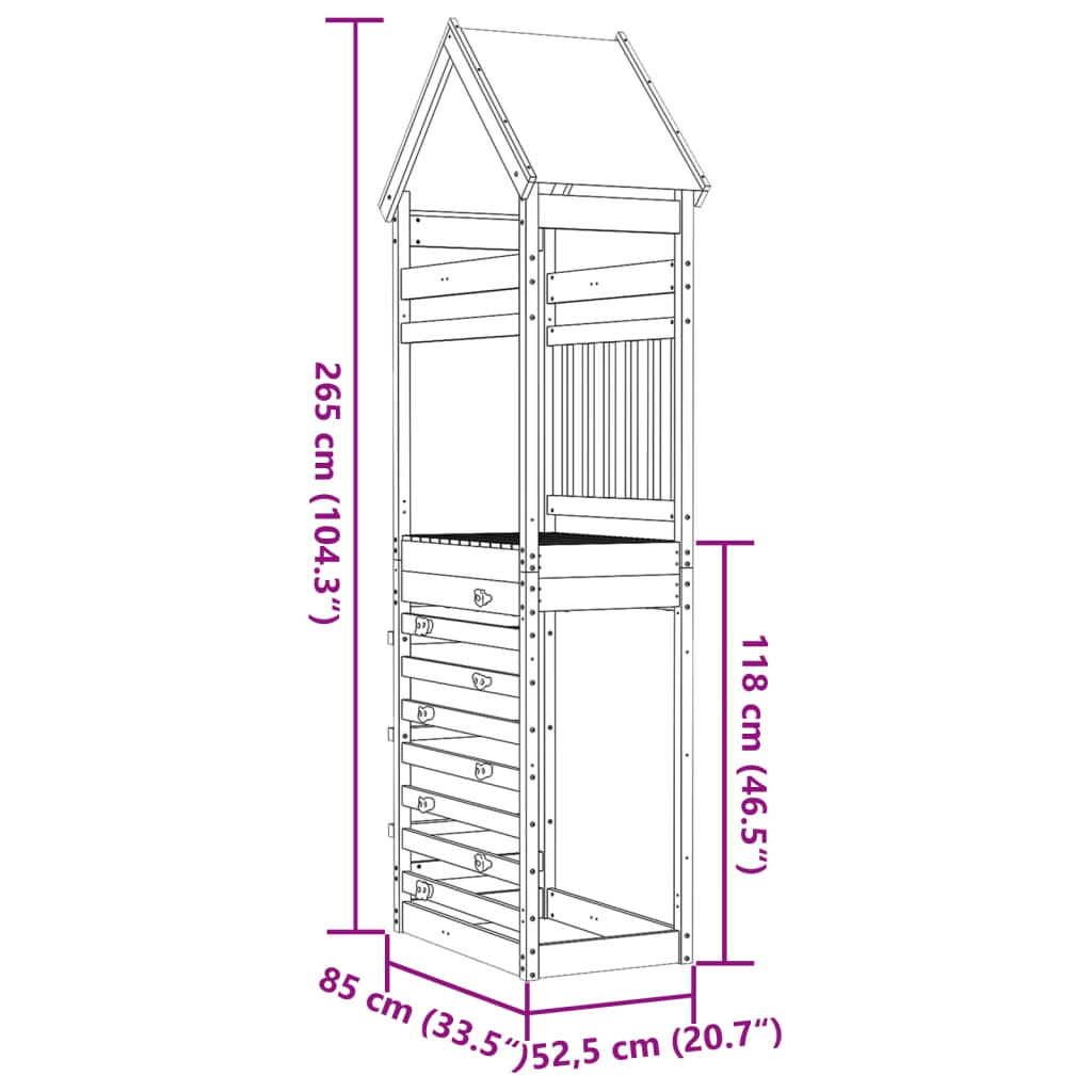 vidaXL Turn joacă cu perete cățărare, 85x52,5x265 cm lemn masiv pin