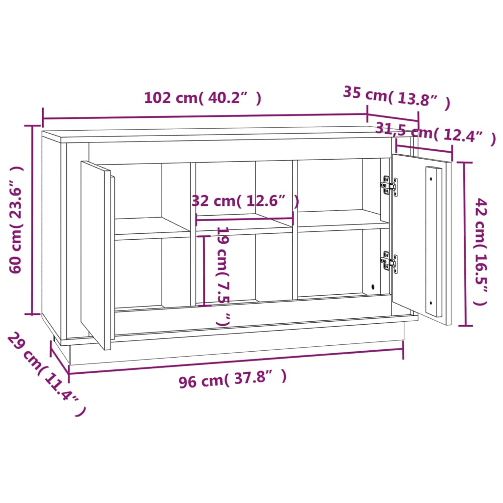 vidaXL Dulap, gri sonoma, 102x35x60 cm, lemn compozit