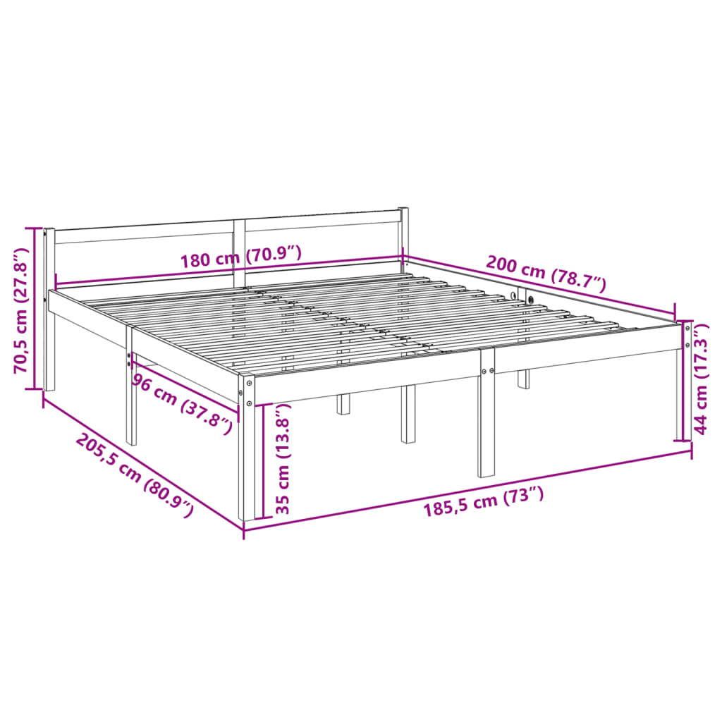 vidaXL Pat pentru seniori super king, 180x200 cm, lemn masiv de pin