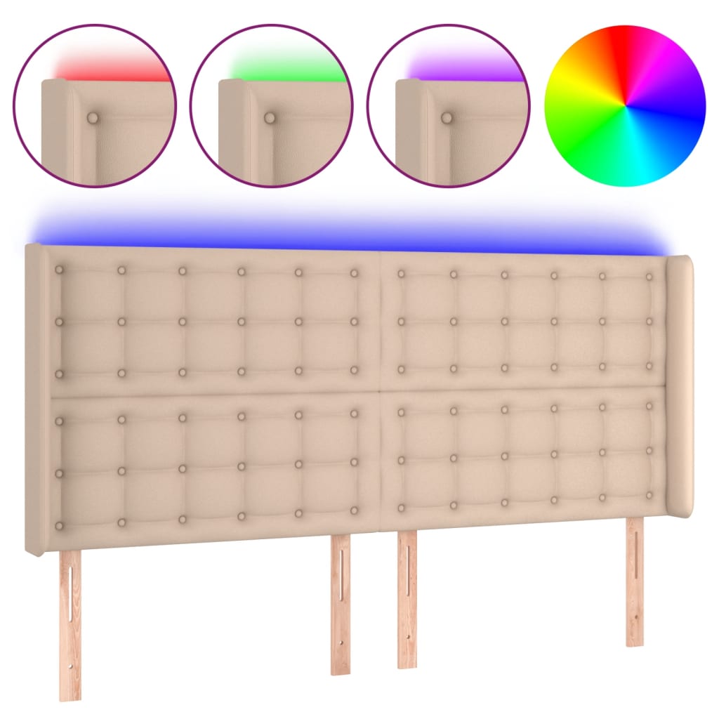 vidaXL Tăblie de pat cu LED, cappuccino, 203x16x118/128 cm, piele eco