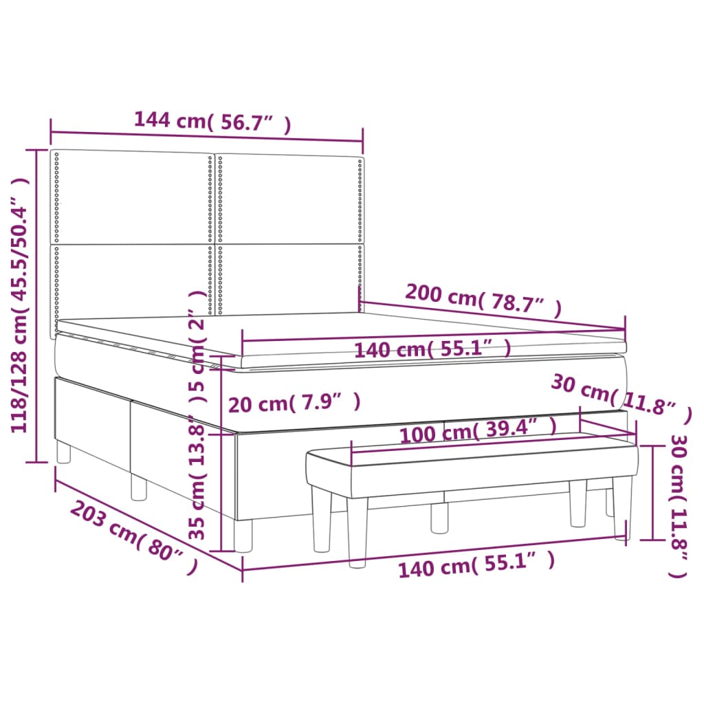 vidaXL Pat box spring cu saltea, roz, 140x200 cm, catifea