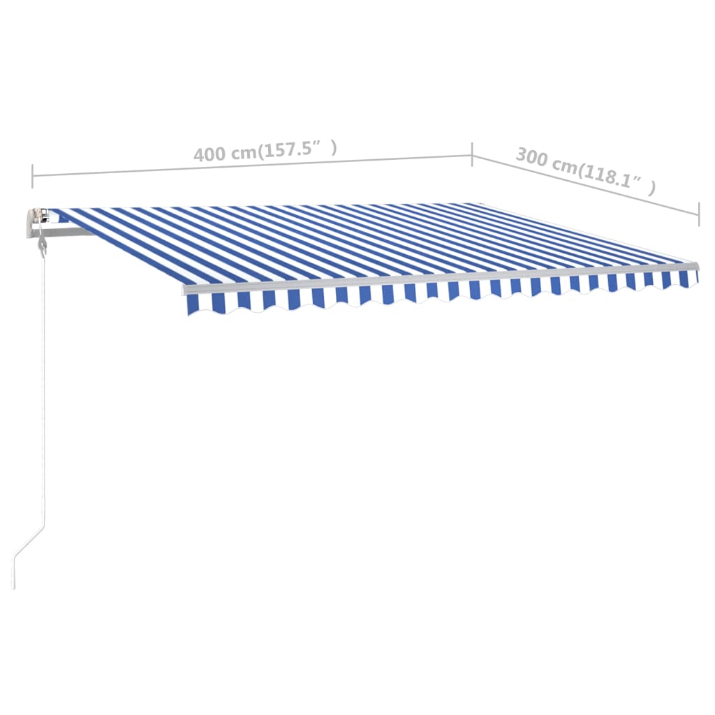 vidaXL Copertină retractabilă manual, cu stâlpi, albastru/alb, 4x3 m