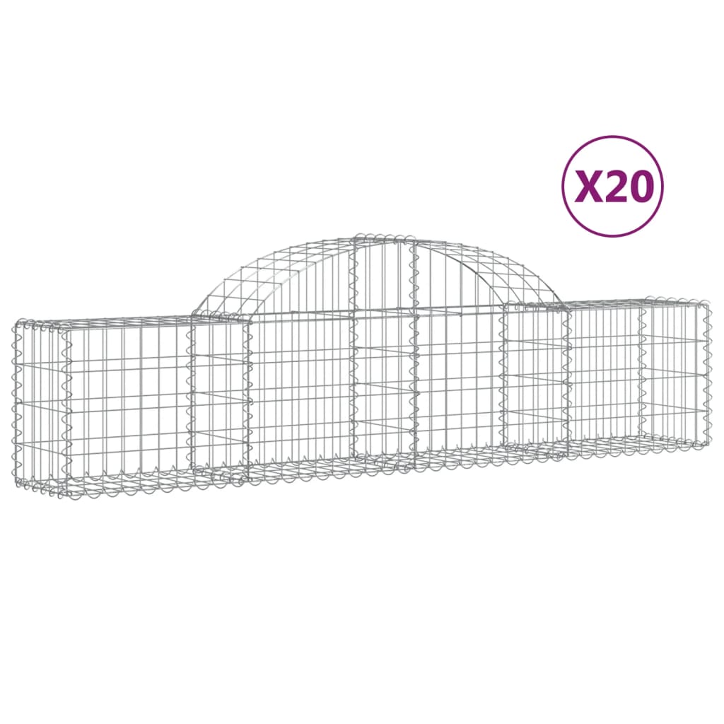 vidaXL Coșuri gabion arcuite 20 buc, 200x30x40/60 cm, fier galvanizat