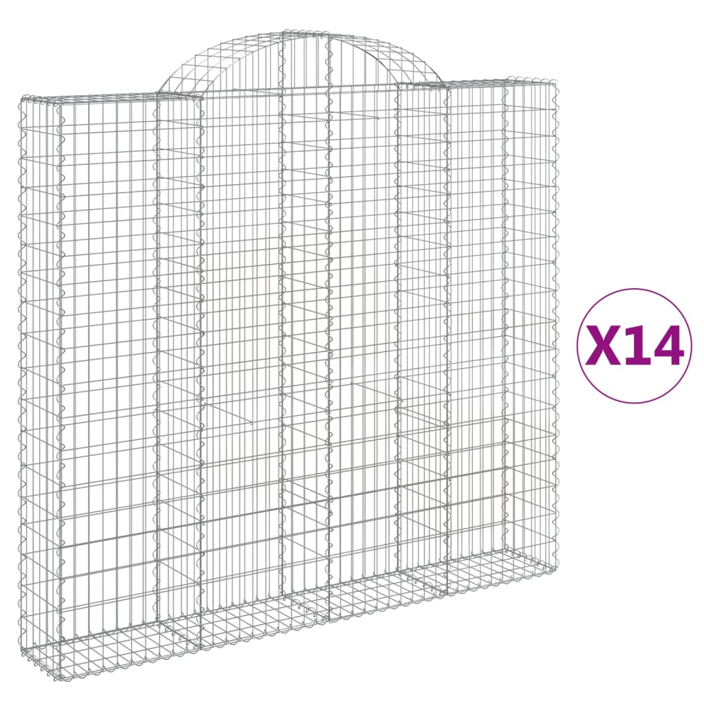 vidaXL Coșuri gabion arcuite 14 buc, 200x30x180/200cm, fier galvanizat