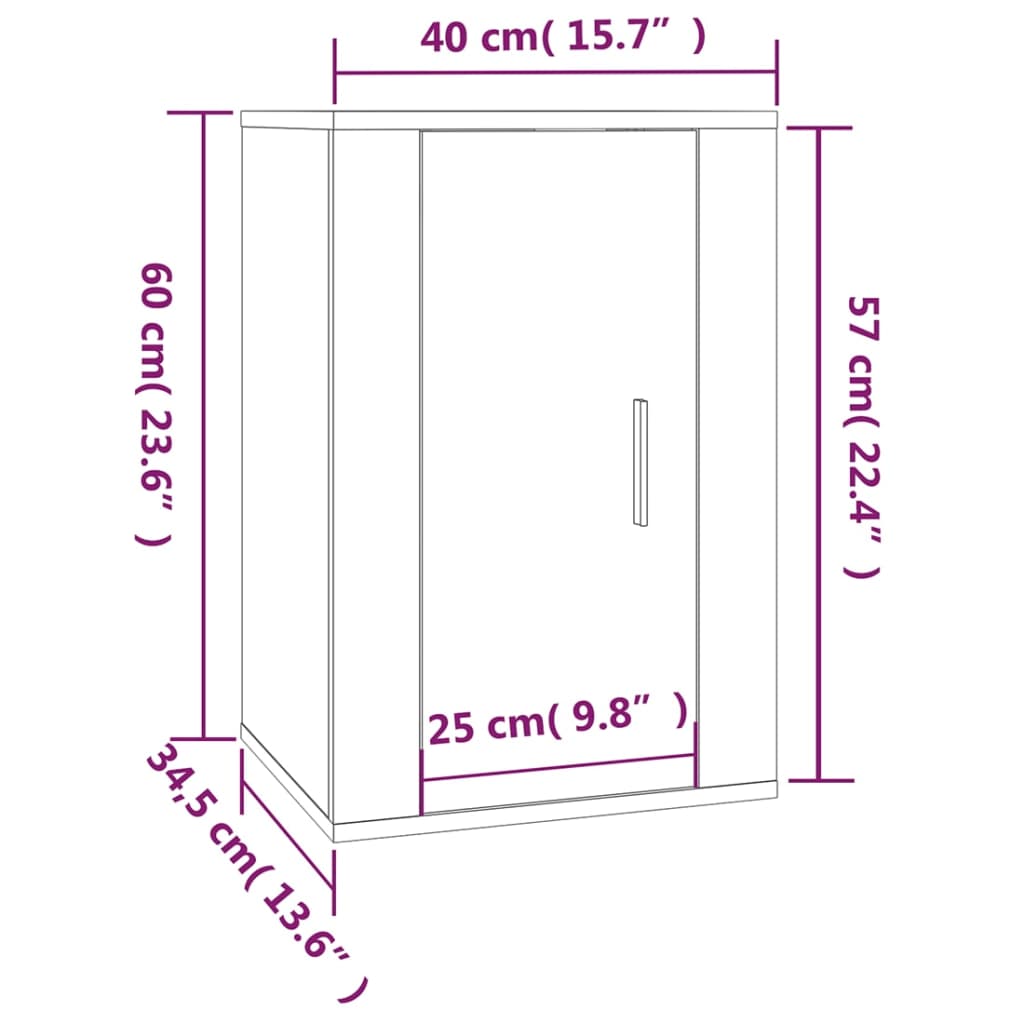 vidaXL Dulapuri TV montaj perete 2 buc. alb extralucios 40x34,5x60 cm