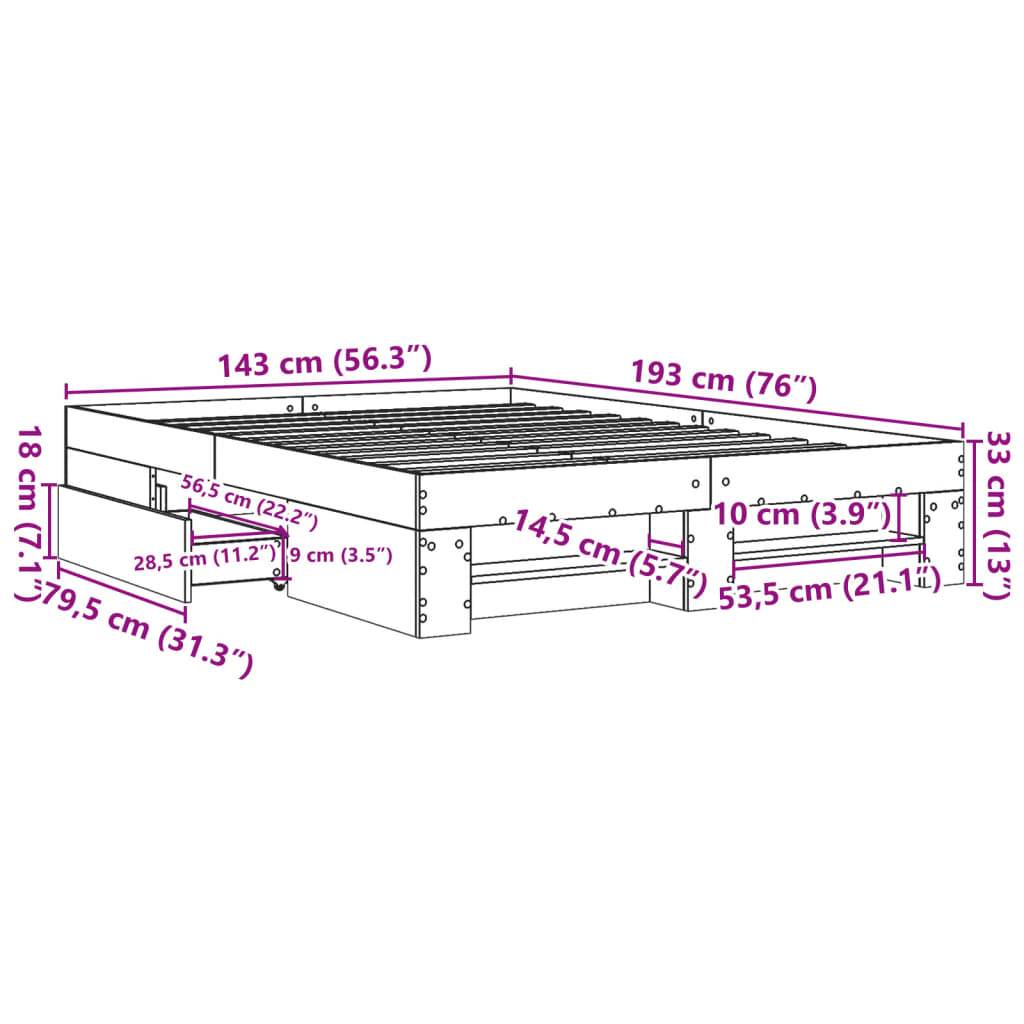 vidaXL Cadru pat fără saltea stejar afumat, 140x190 cm, lemn prelucrat