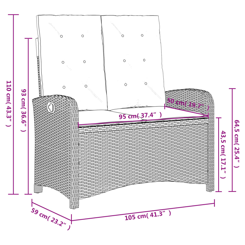 vidaXL Set mobilier de grădină, 2 piese, cu perne, bej, poliratan