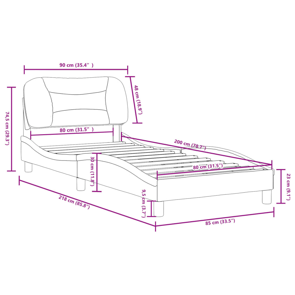 vidaXL Cadru de pat cu tăblie, cappuccino, 80x200 cm, piele ecologică