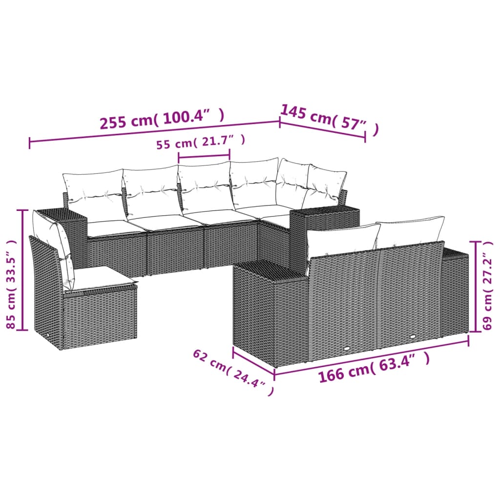 vidaXL Set canapele de grădină, 8 piese, cu perne, bej, poliratan
